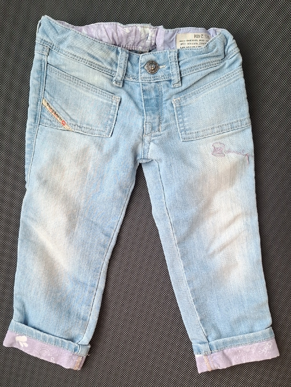 Diesel Light Wash Toddler Jeans with Purple Cuff Detail Size 24 Months